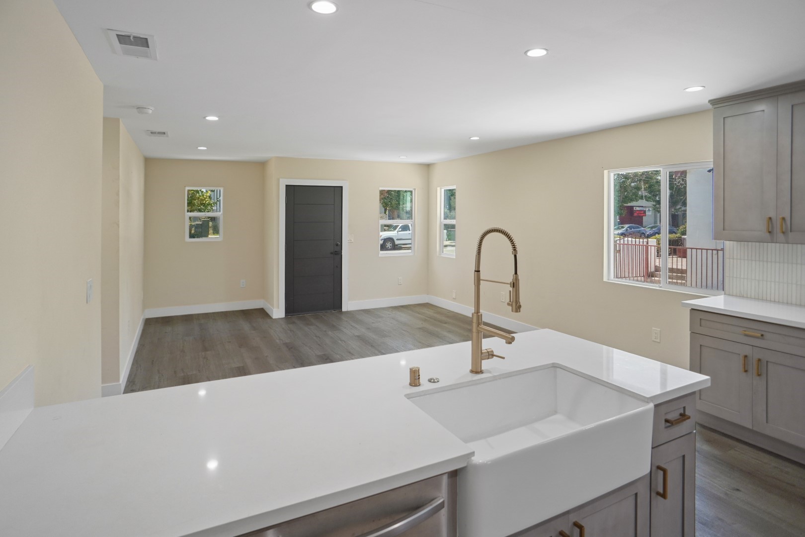 Open floor plan viewed from kitchen